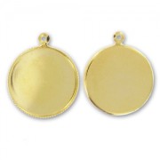 Engaste colgante redondo fondo plano 18 mm dorado con oro fino x1