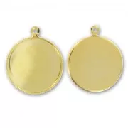 Engaste colgante redondo fondo plano 18 mm dorado con oro fino x1