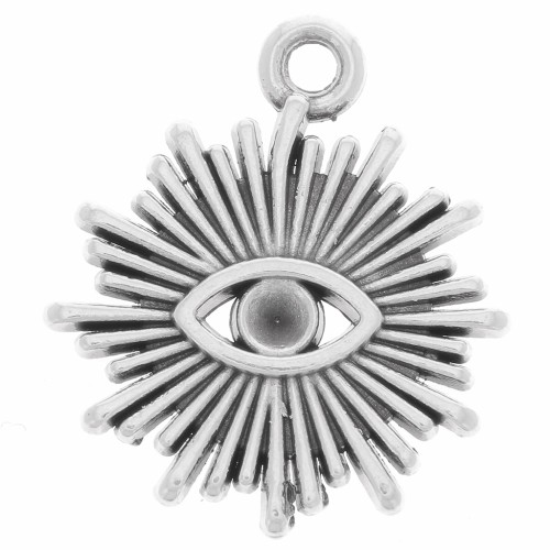 Charm de sol 17x15mm motivo ojo para cabujón 1.8mm Plateado antiguo