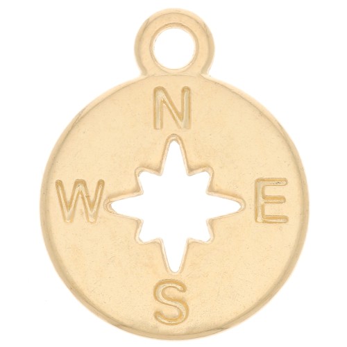 Charm redondo 17x14mm Diseño de rosa de los vientos y punto cardinal - Dorado x1