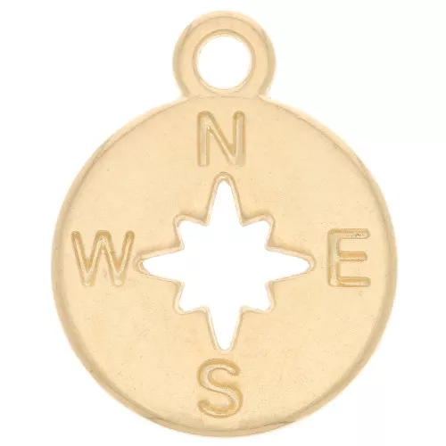 Charm redondo 17x14mm Diseño de rosa de los vientos y punto cardinal - Dorado x1