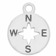 Charm redondo 17x14mm diseño de rosa de los vientos - Chapado en plata antigua x1