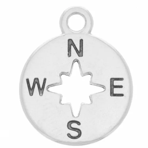 Charm redondo 17x14mm diseño de rosa de los vientos - Chapado en plata antigua x1
