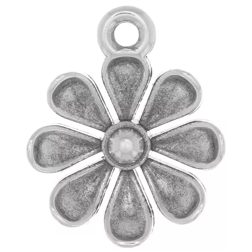 Colgante flor 13,5 mm - Plateado antiguo x1