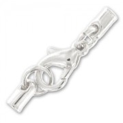 Cierre mosquetón con terminal para cordón plano 2 mm Chapado en plata fina|raw }}