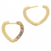 Dormeuses en forma de corazón con óxido de zirconio 18x19 mm - Oro - Multicolor x2|raw }}