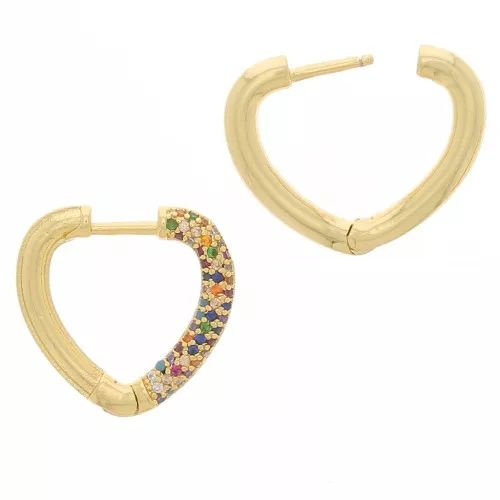 Dormeuses en forma de corazón con óxido de zirconio 18x19 mm - Oro - Multicolor x2