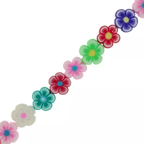 Cuentas de flores de arcilla polimérica 10 mm Multicolor x 38cm