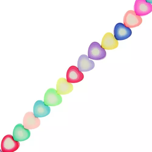 Cuentas de corazón de arcilla polimérica 10 mm Multicolor x 34cm