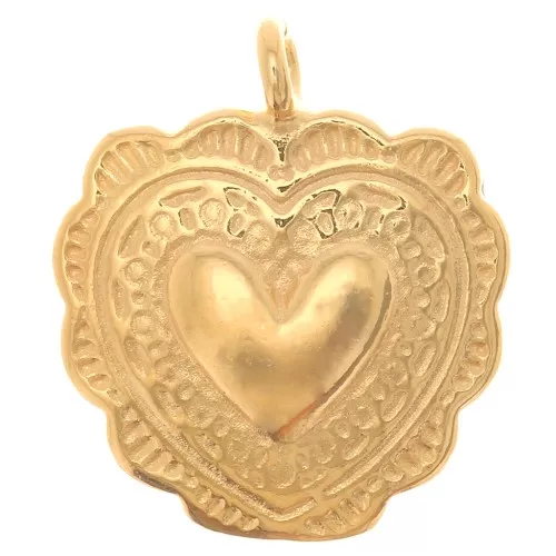Amuleto de corazón 13 mm - Chapado en oro x1