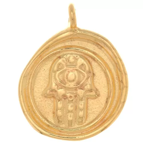 Dije de Fatma redondo irregular hecho a mano de 13,5 mm - chapado en oro x1