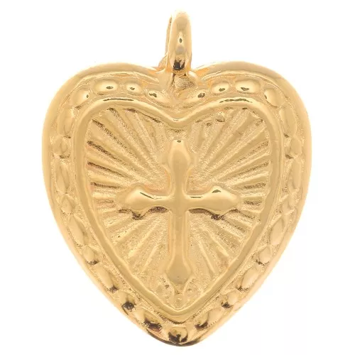 Colgante de corazón con cruz 16x14 mm - Chapado en oro x1