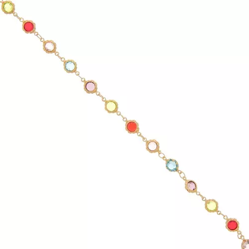Cadena con cristales multicolores engastados de 6 mm - Oro x1m