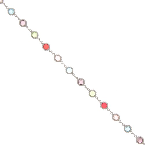 Cadena de fantasía con cristales multicolores engastados de 6 mm - Rodiada x1m