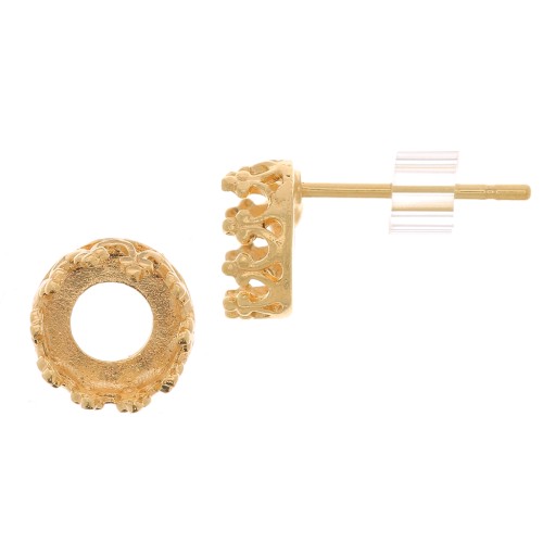 Tachuelas para cabujón de 6mm - diseño de corona - chapado en oro 3 micras x2