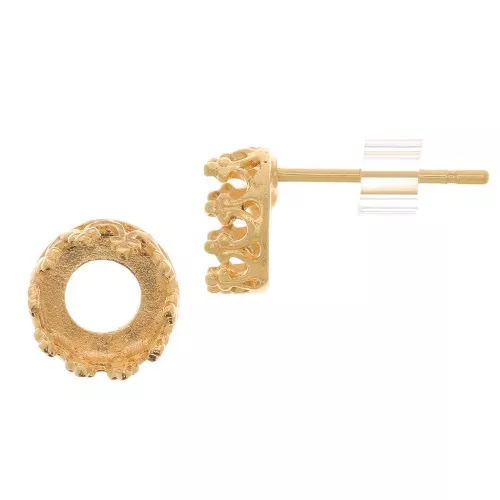 Tachuelas para cabujón de 6mm - diseño de corona - chapado en oro 3 micras x2