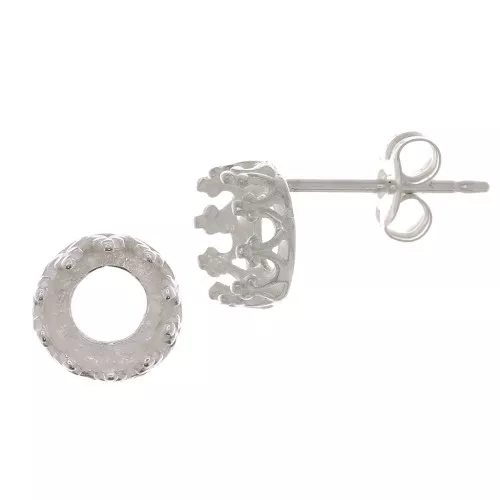 Tachuelas para cabujón 6 mm - diseño de corona - Plata 925 x2