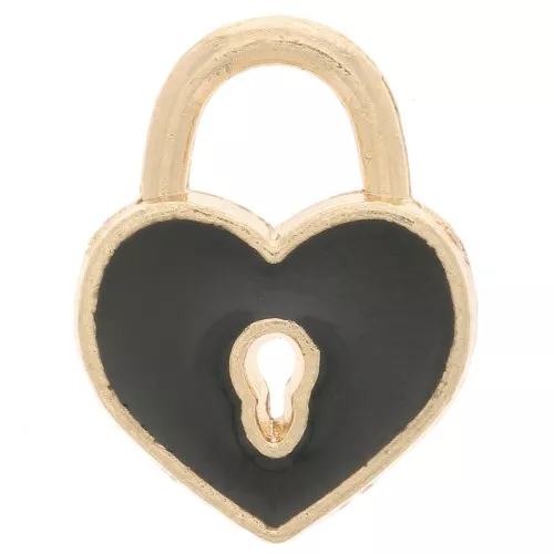 Candado corazón 15x12 mm con resina epoxi - Oro - Negro x1