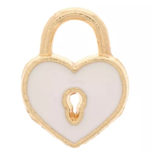 Candado corazón 15x12 mm con resina epoxi - Oro - Blanco x1