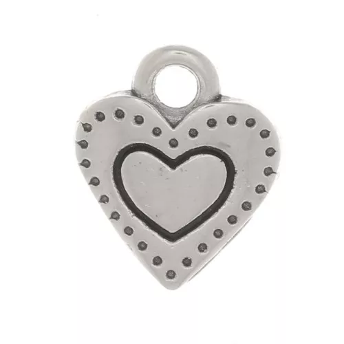 Mini colgantes de corazón trabajados 8x7 mm - Chapado en plata antigua x5