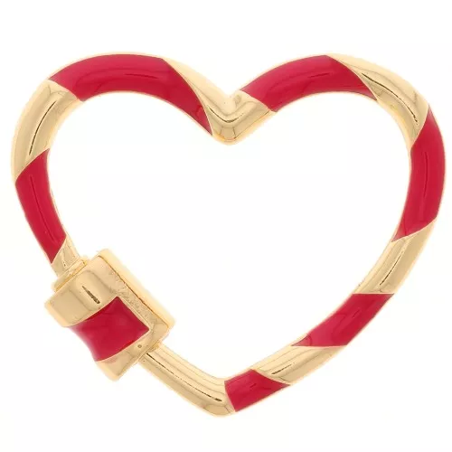 Cierre de corazón a rosca con resina 22x26 mm - Oro - Rojo x1