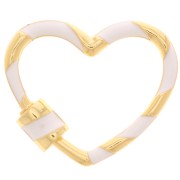 Cierre de corazón a rosca con resina 22x26 mm - Oro - Blanco x1