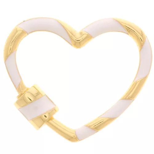 Cierre de corazón a rosca con resina 22x26 mm - Oro - Blanco x1