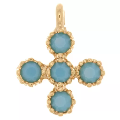 Mini Cruz de 9x7 mm con óxido de zirconio de 1,7 mm - Dorado con Oro - Turquesa x1