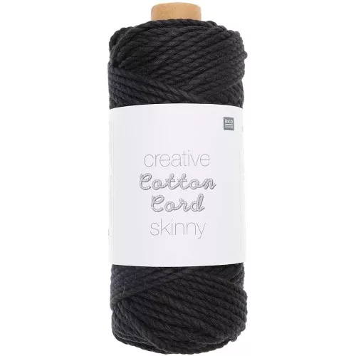 Cordón de algodón de macramé de 3 mm, delgado y negro x 55 m