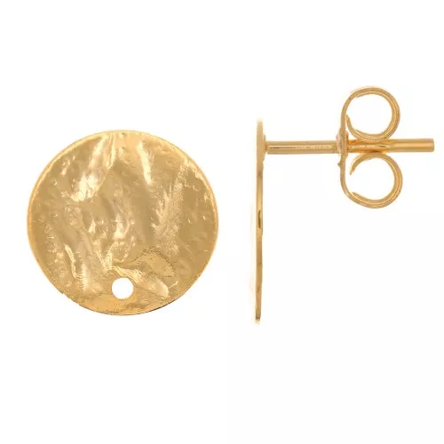 Pendientes de disco martillado con un agujero - 12 mm - Dorado con oro fino x2