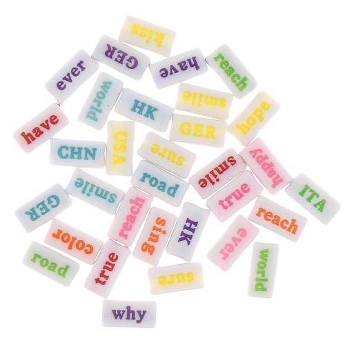 Surtido de 60 cuentas rectangulares palabras al azar 15x7,5 mm Blanco - Multicolor