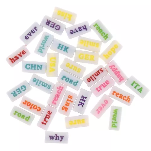 Surtido de 60 cuentas rectangulares palabras al azar 15x7,5 mm Blanco - Multicolor