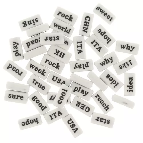 Surtido de 60 cuentas de palabras rectangulares - al azar - 15x7,5 mm Blanco - Negro