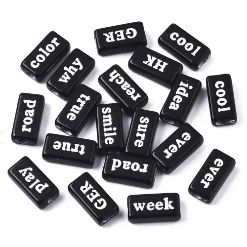 Surtido de 60 cuentas de palabras rectangulares - al azar - 15x7,5 mm Negro - Blanco