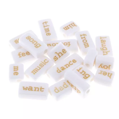 Surtido de 30 cuentas de palabras rectangulares - al azar - Blanco - Oro