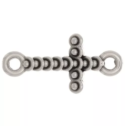 Cruz entrepieza trabajada 2 anillos 22x11 mm - Plateado fino antiguo x1