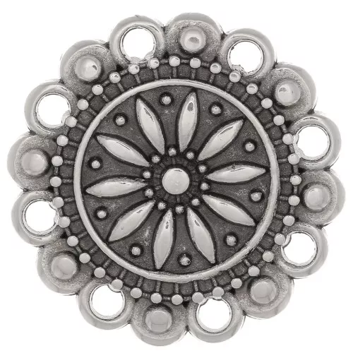Entreprieza de flor trabajada de 19 mm - Chapa de plata envejecida x1