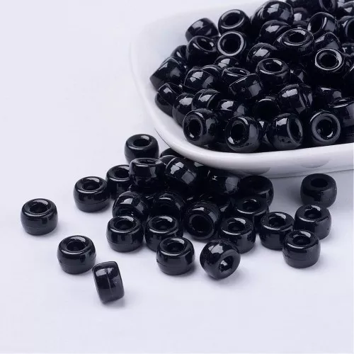 Cuentas con agujeros grandes - Cuentas Pony - 9x6 mm Negro x50