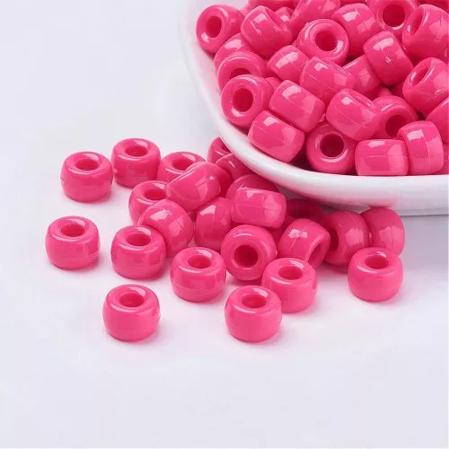 Cuentas con agujeros grandes - Cuentas Pony - 9x6 mm Fucsia x50