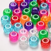 Surtido de cuentas Pony - 9x6 mm Multicolor - Purpurina transparente x50