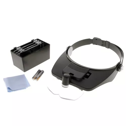 Lupa binocular frontal con lentes x1,2, x1,8, x2,5, x3,5 y x1 LED