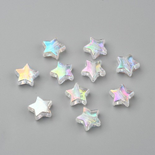 Cuentas de estrella iridiscente - 11 mm Blanco AB x50