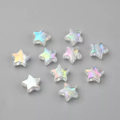 Cuentas de estrella iridiscente - 11 mm Blanco AB x50