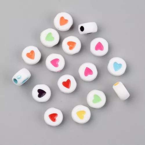 Surtido de 20 cuentas redondas de corazón - 7 mm - Blanco - Multicolor