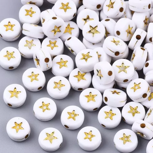 Surtido de 20 cuentas de estrella redondas - 7 mm - Blanco - Oro
