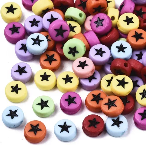 Surtido de 20 cuentas redondas en forma de estrella - 7 mm - Multicolor - Negro