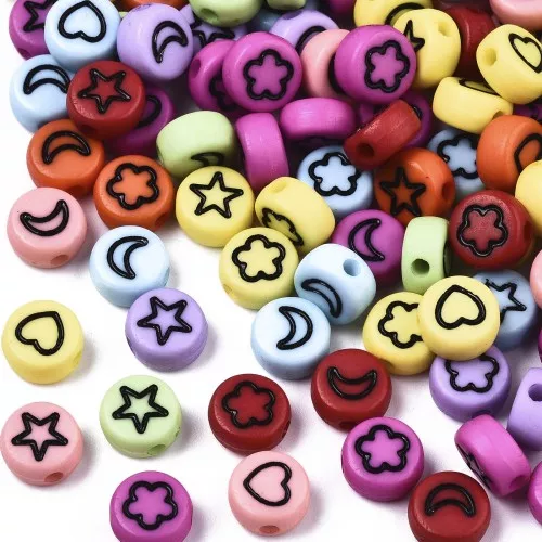 Surtido de 50 cuentas redondas mixtas estrellas y corazones 7mm - Multicolor - Negro