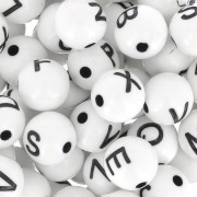 Surtido de 200 cuentas redondas de letras del alfabeto de 8 mm - Blanco - Negro|raw }}