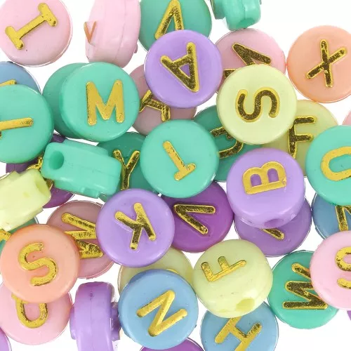 Surtido de 200 letras alfabéticas redondas en relieve de 10 mm de oro pastel