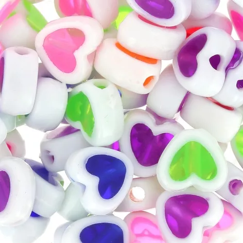 Surtido de 50 cuentas de corazón - 8 mm - Blanco - Multicolor